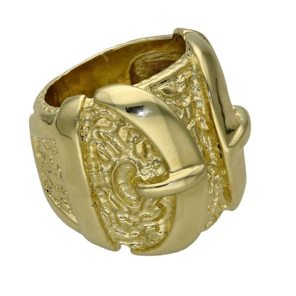 9ct Yellow Gold Heavy Pattern Buckle Ring - Size Y
