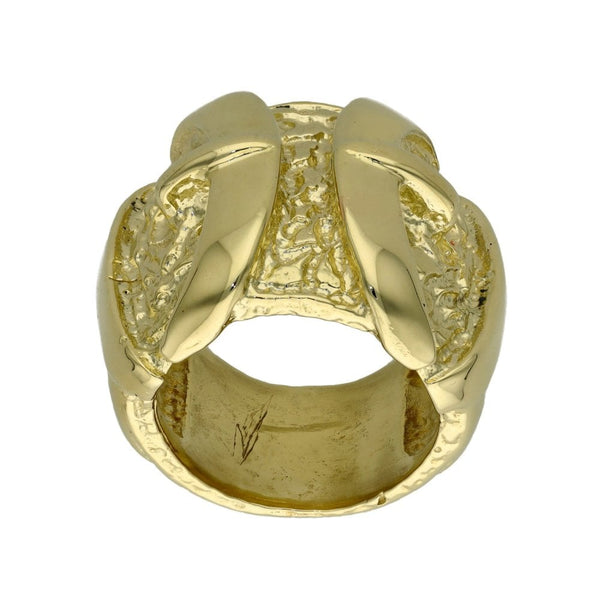 9ct Yellow Gold Heavy Pattern Buckle Ring - Size Y