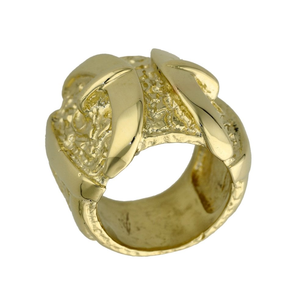 9ct Yellow Gold Heavy Pattern Buckle Ring - Size Y