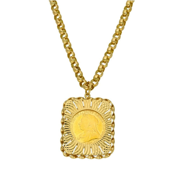 1893 Yellow Gold Full Sovereign Coin Pendant & Chain - 46.9g