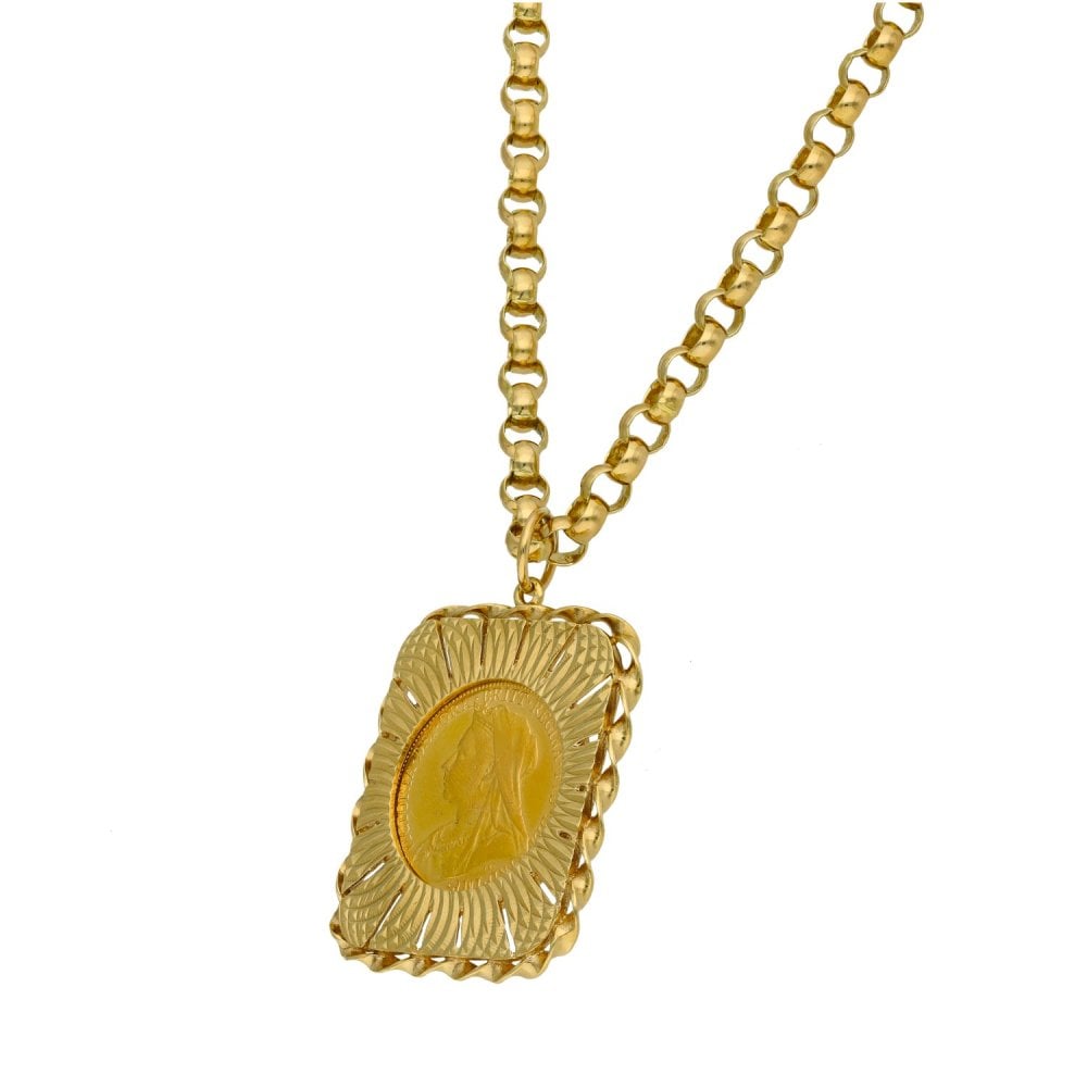 1893 Yellow Gold Full Sovereign Coin Pendant & Chain - 46.9g
