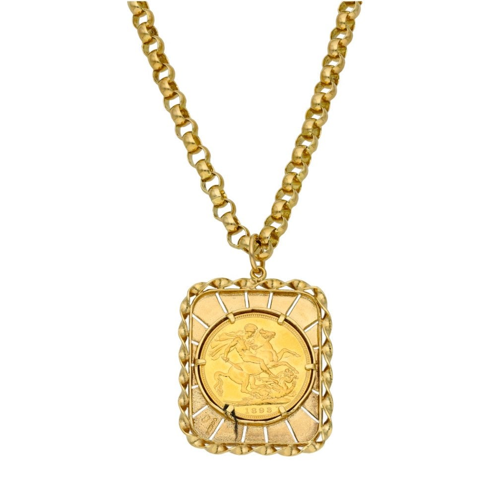 1893 Yellow Gold Full Sovereign Coin Pendant & Chain - 46.9g