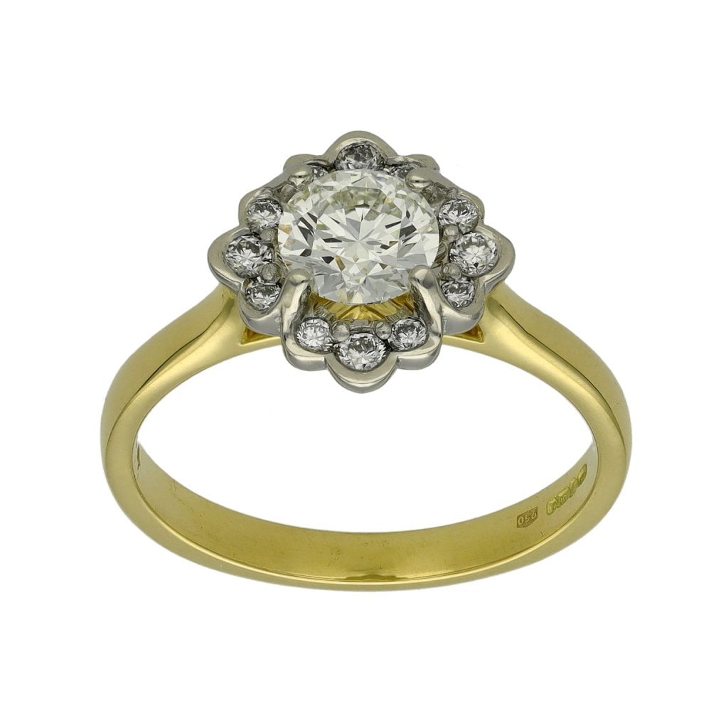 Ladies 18ct Yellow Gold Certified Diamond Cluster Ring - 0.94ct