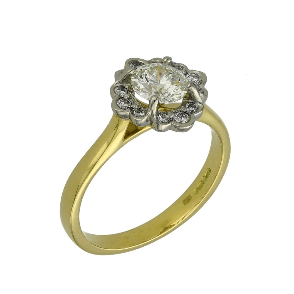 Ladies 18ct Yellow Gold Certified Diamond Cluster Ring - 0.94ct