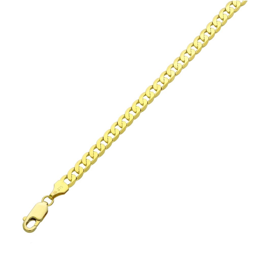 Gents 9ct Yellow Gold Flat Curb Bracelet - 9" - 5.7g