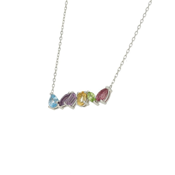 Ladies 9ct White Gold Coloured Stone Necklace - 18" - 3.1g