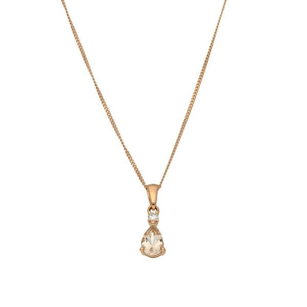 Ladies 9ct Rose Gold Morganite & Diamond Pendant & Necklace