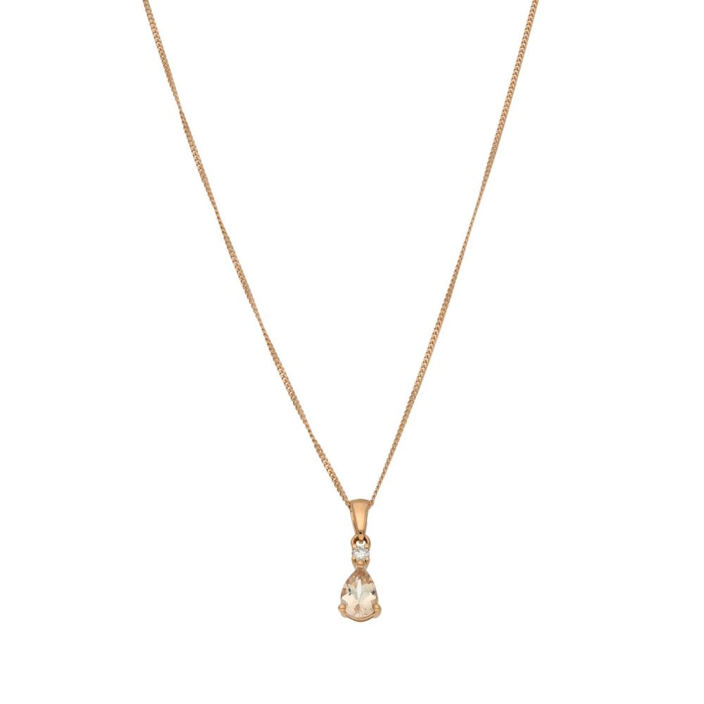 Ladies 9ct Rose Gold Morganite & Diamond Pendant & Necklace