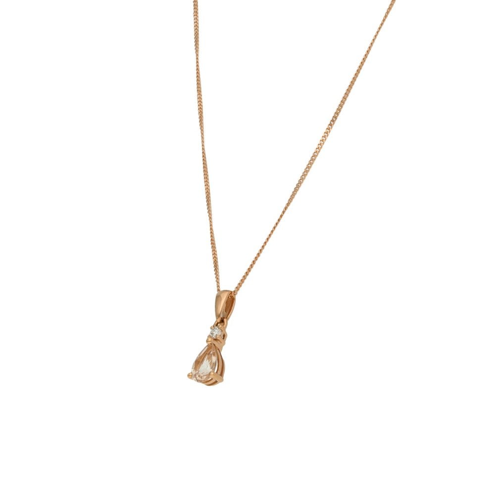 Ladies 9ct Rose Gold Morganite & Diamond Pendant & Necklace