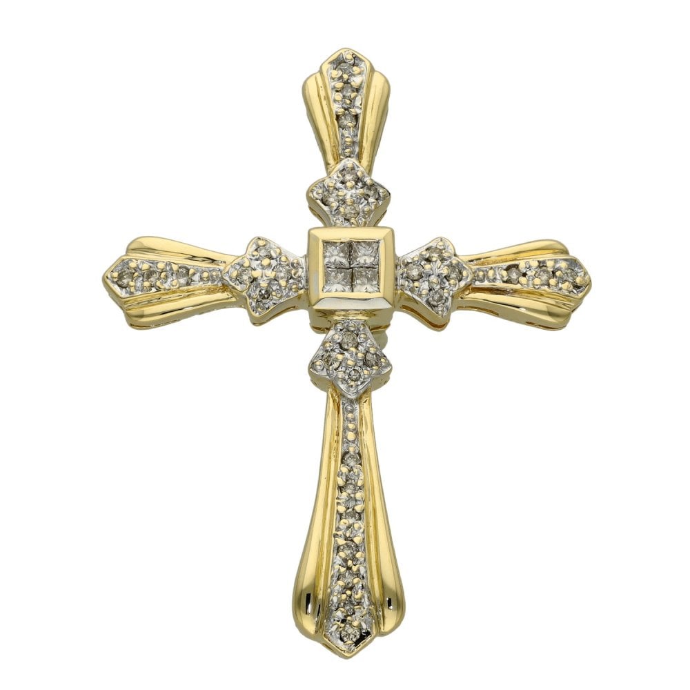 Ladies 18ct Yellow Gold Fancy Diamond Cross - 0.55ct