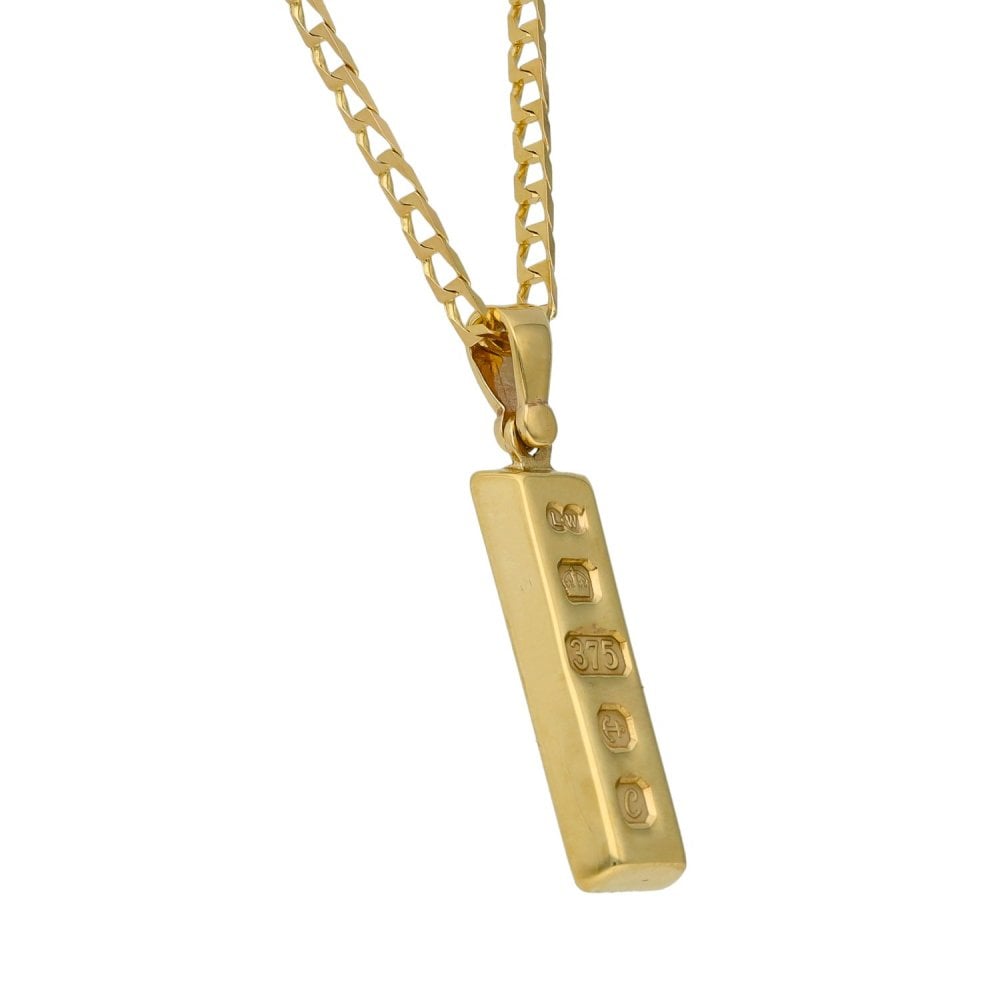 9ct Yellow Gold Ingot Pendant & 18" Chain - 7.5g
