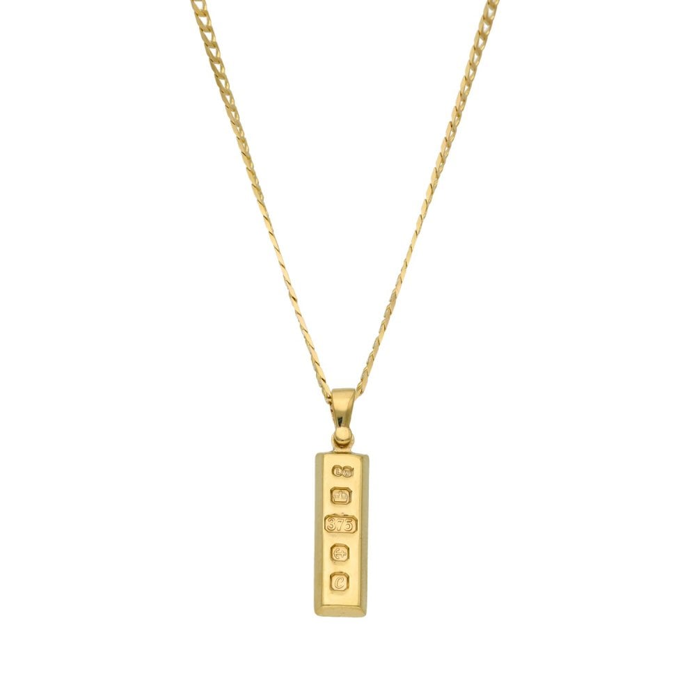 9ct Yellow Gold Ingot Pendant & 18" Chain - 7.5g