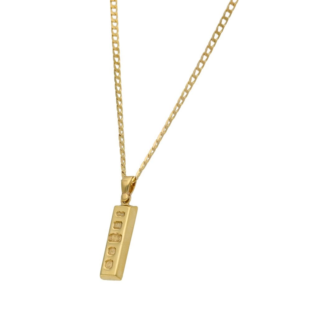 9ct Yellow Gold Ingot Pendant & 18" Chain - 7.5g