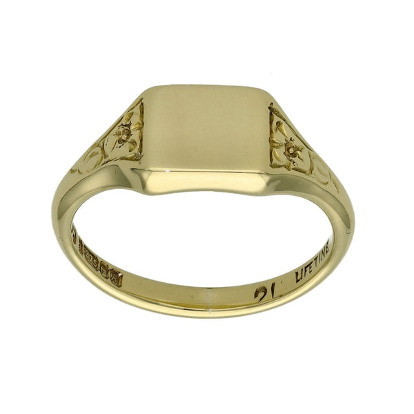 9ct Yellow Gold Plain Rectangular Signet Ring - Size P½ - 8mm