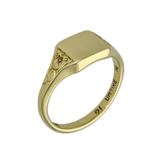 9ct Yellow Gold Plain Rectangular Signet Ring - Size P½ - 8mm