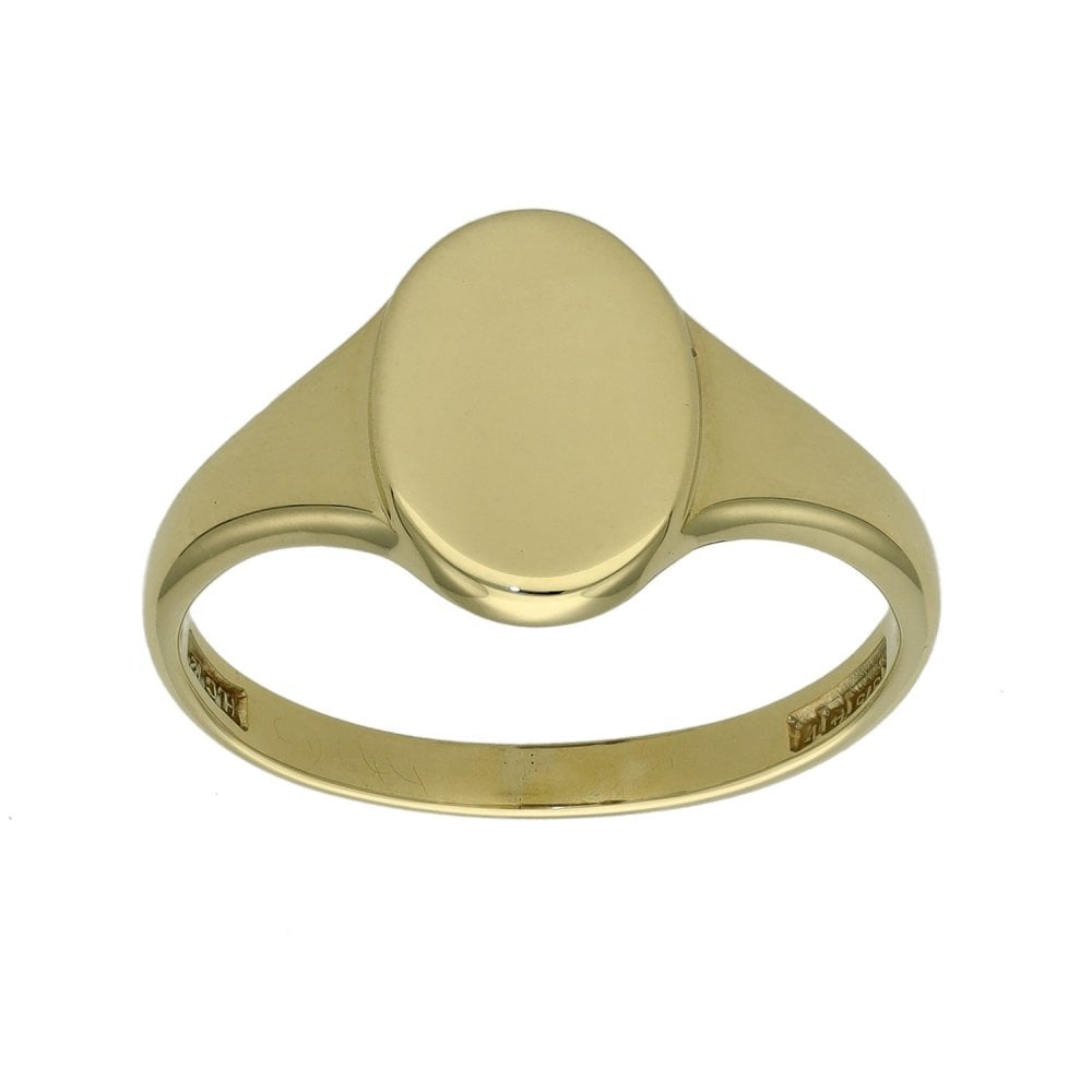 9ct Yellow Gold Plain Oval Top Signet Ring - Size Q -3.2g