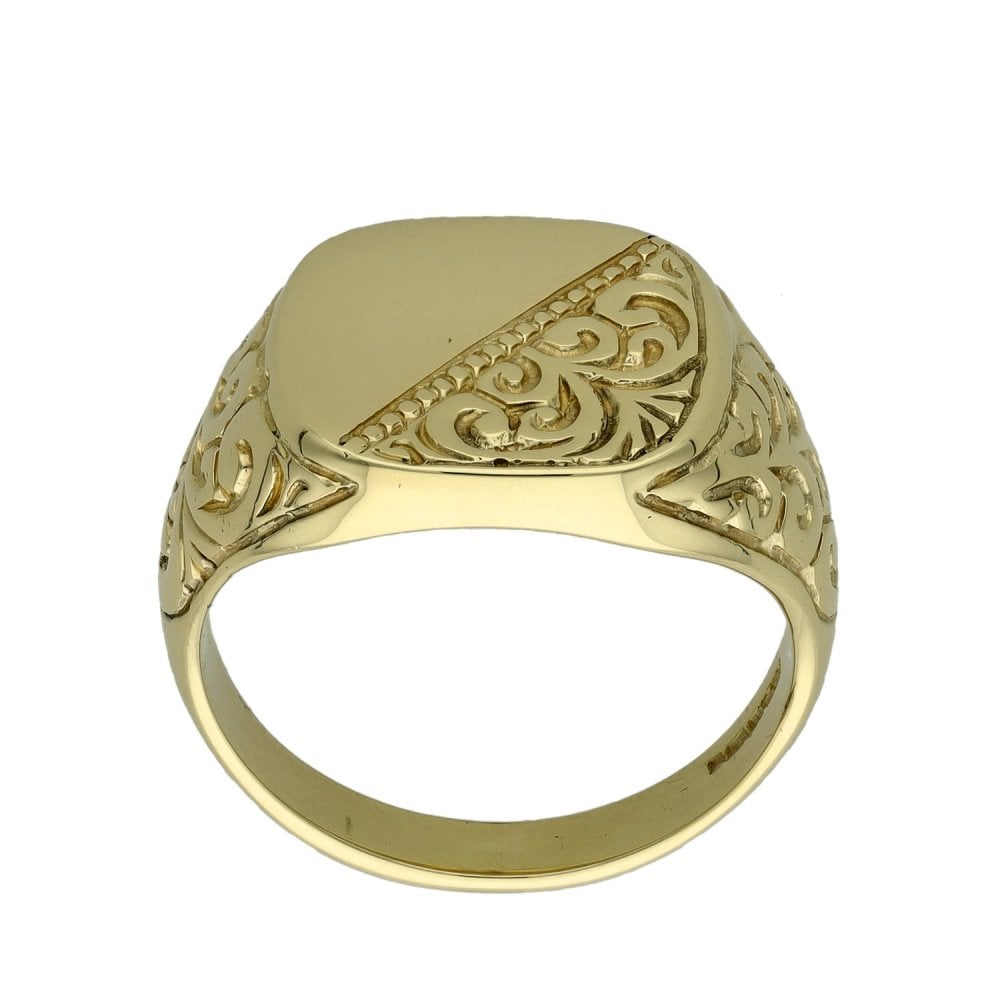9ct Yellow Gold Signet Ring - Size R ½ - 6.3g