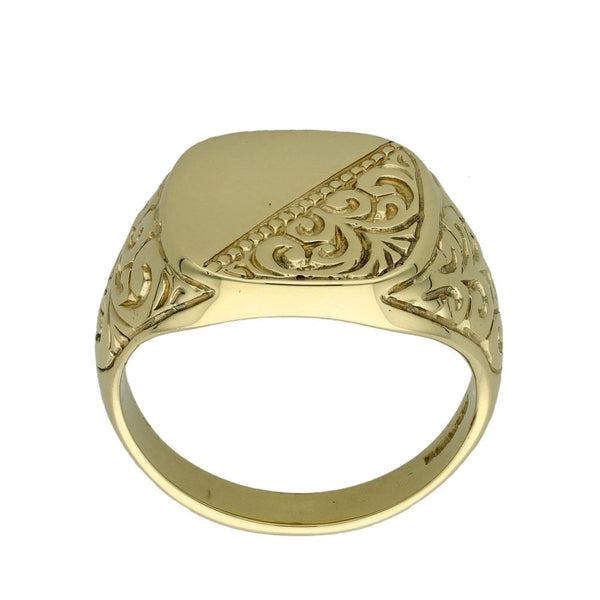 9ct Yellow Gold Signet Ring - Size R ½ - 6.3g
