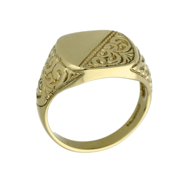 9ct Yellow Gold Signet Ring - Size R ½ - 6.3g