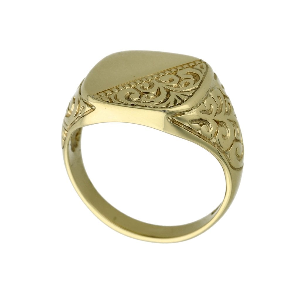 9ct Yellow Gold Signet Ring - Size R ½ - 6.3g