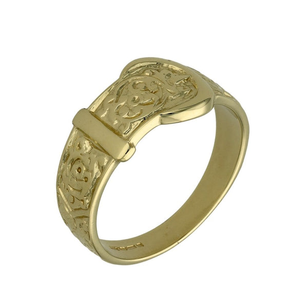 9ct Yellow Gold Pattern Buckle Ring -Size T - 4.8g