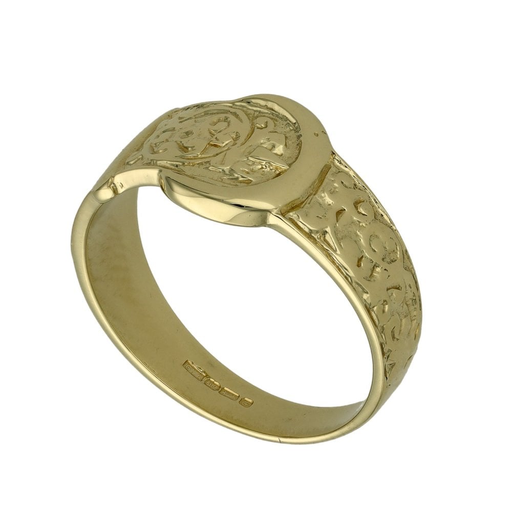 9ct Yellow Gold Pattern Buckle Ring -Size T - 4.8g