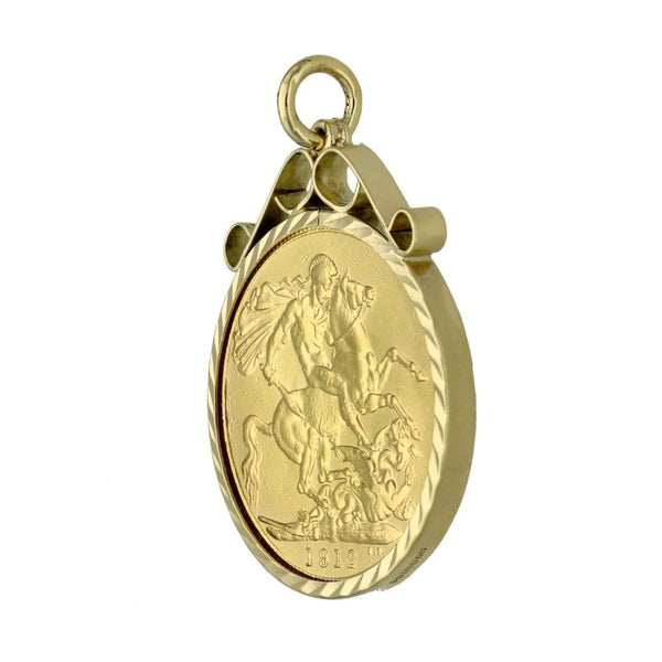 1912 Yellow Gold Full Sovereign Coin Pendant - 9.3g