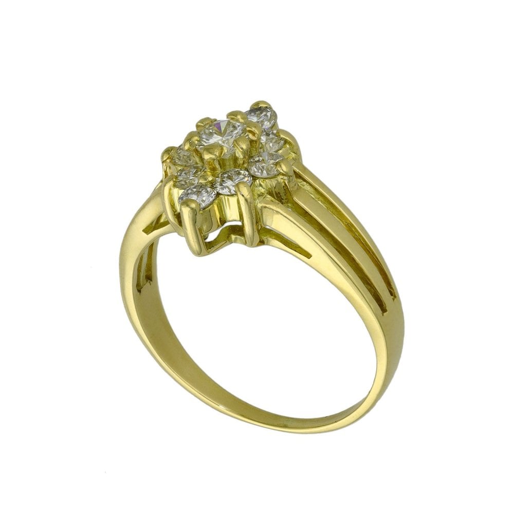 14ct Yellow Gold Diamond Wave Cluster Ring - Size K