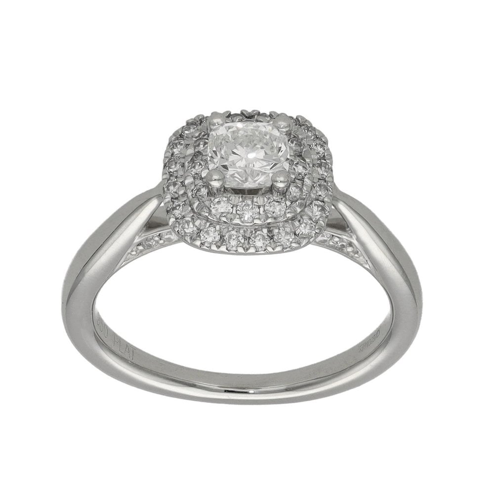 Ladies Platinum Diamond Cluster Halo Ring - Size F - 0.50ct