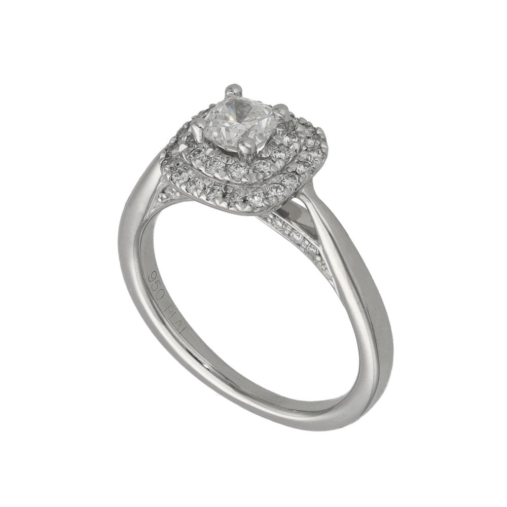 Ladies Platinum Diamond Cluster Halo Ring - Size F - 0.50ct