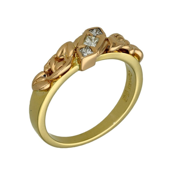 18ct Yellow & Rose CLOGAU Gold Diamond Ring - Size R