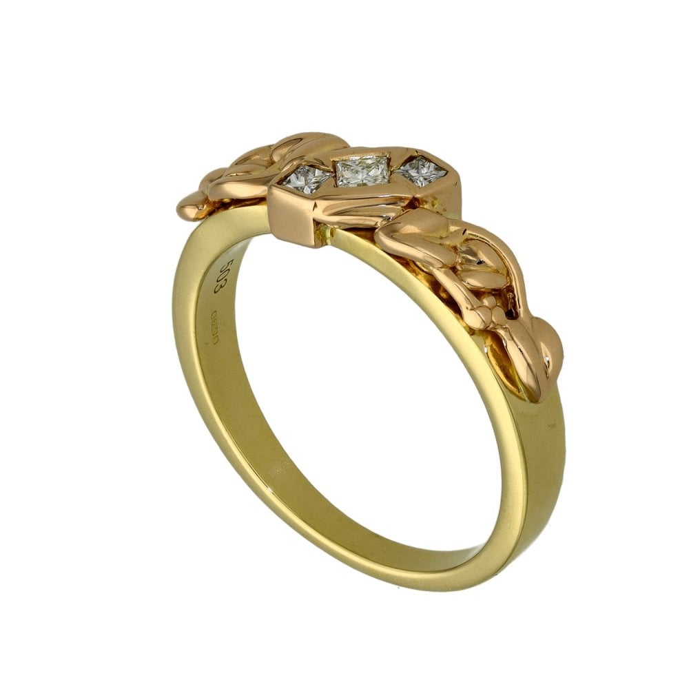 18ct Yellow & Rose CLOGAU Gold Diamond Ring - Size R