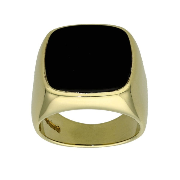 Gents 9ct Yellow Gold Square Black Onyx Signet Ring - Size V