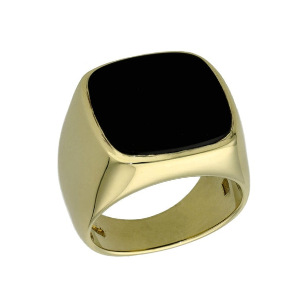 Gents 9ct Yellow Gold Square Black Onyx Signet Ring - Size V