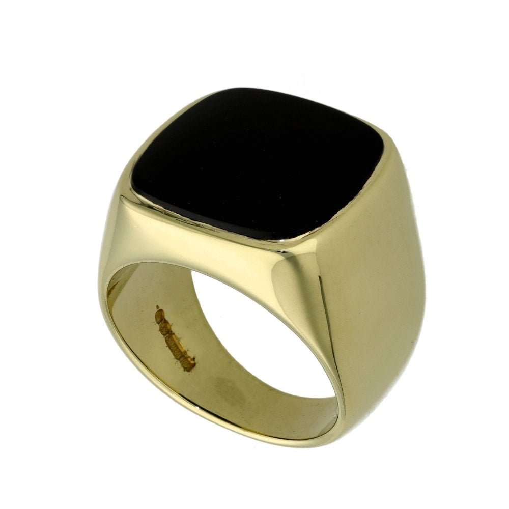 Gents 9ct Yellow Gold Square Black Onyx Signet Ring - Size V