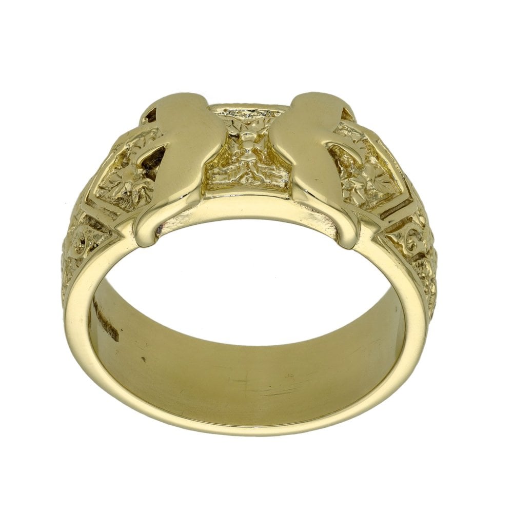 9ct Yellow Gold Patterned Buckle Ring - Size Y - 15.6g