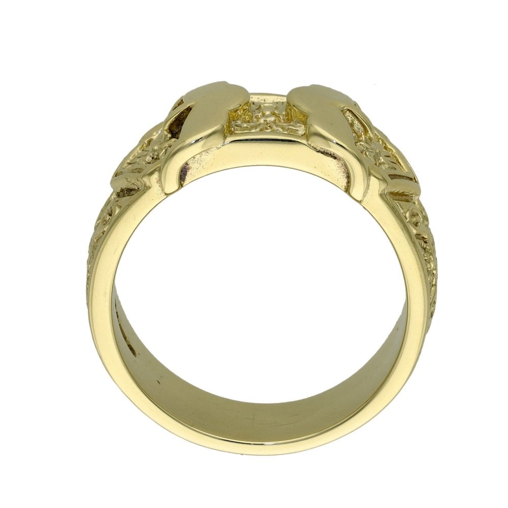 9ct Yellow Gold Patterned Buckle Ring - Size Y - 15.6g
