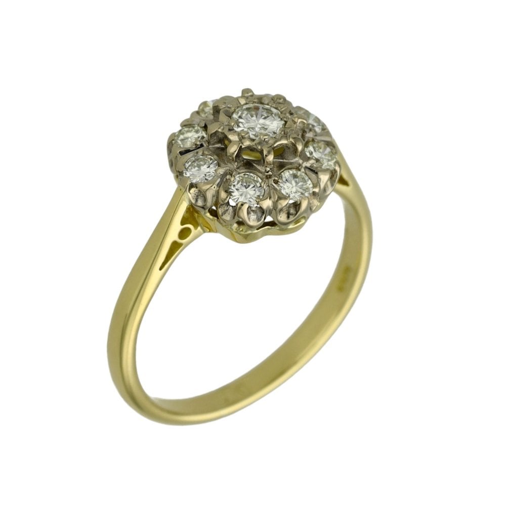 Ladies 18ct Yellow Gold 0.50ct Diamond Cluster Ring - Size L½