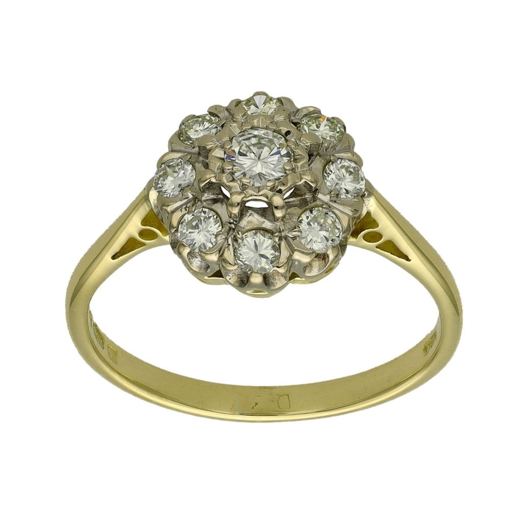Ladies 18ct Yellow Gold 0.50ct Diamond Cluster Ring - Size L½