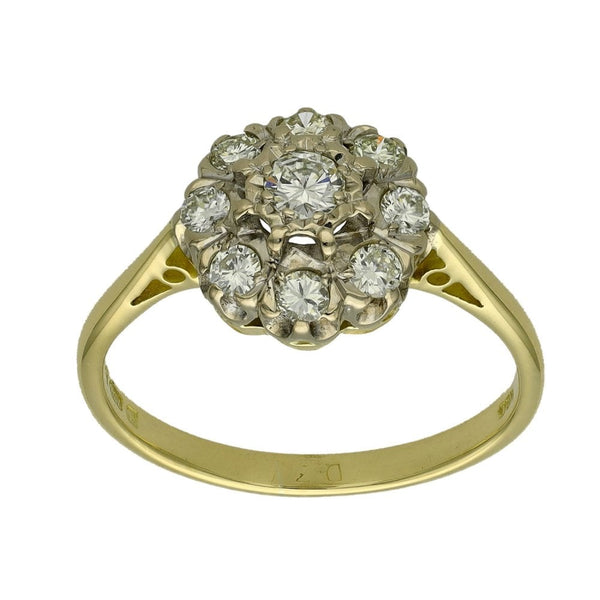Ladies 18ct Yellow Gold 0.50ct Diamond Cluster Ring - Size L½