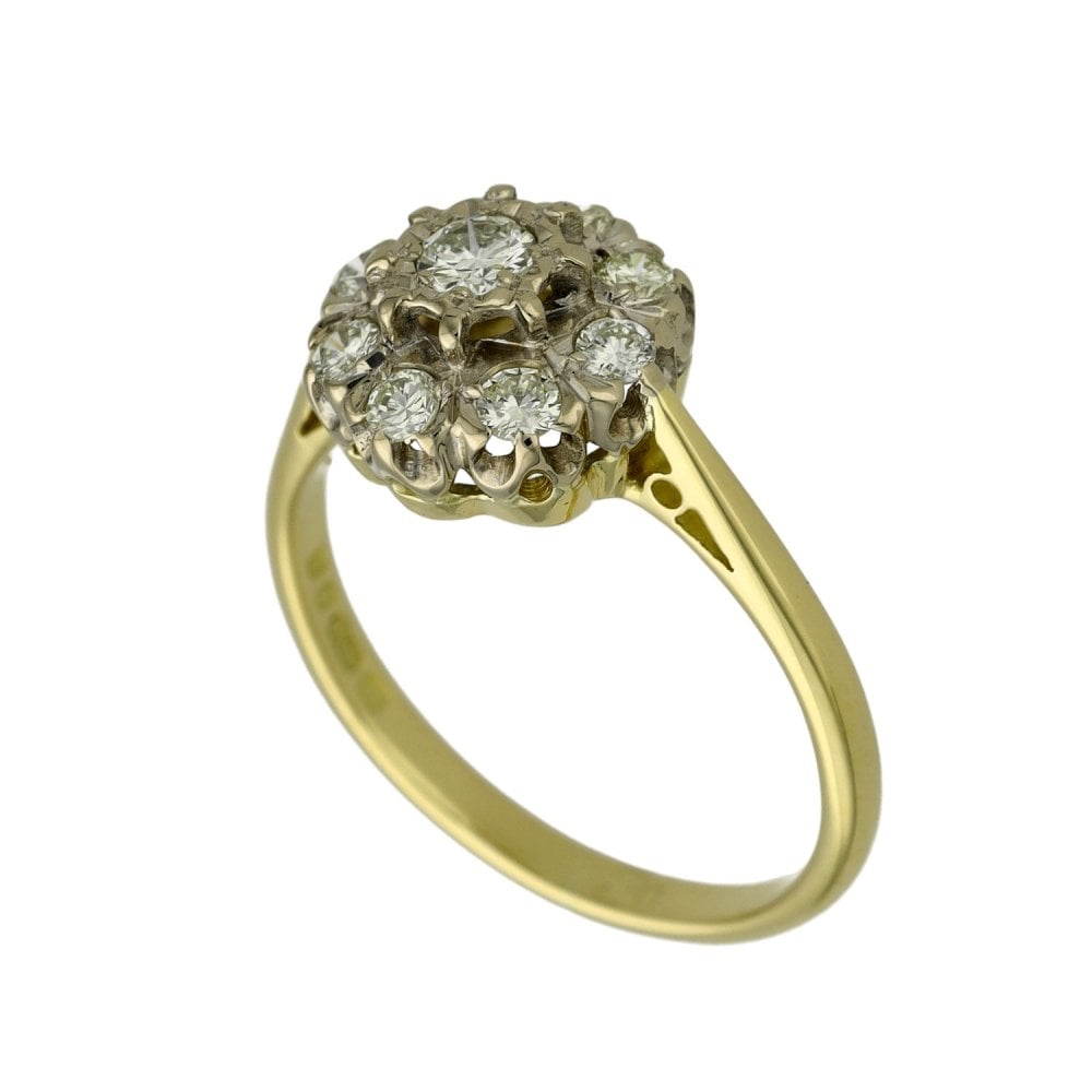 Ladies 18ct Yellow Gold 0.50ct Diamond Cluster Ring - Size L½