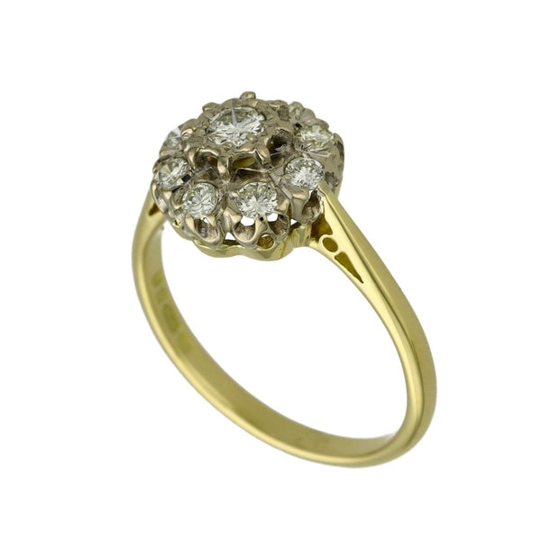 Ladies 18ct Yellow Gold 0.50ct Diamond Cluster Ring - Size L½