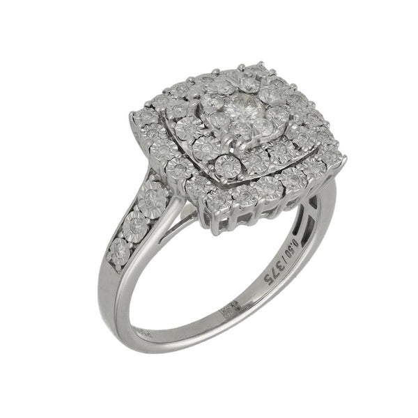9ct White Gold Diamond Cluster Ring - Size O - 0.50ct