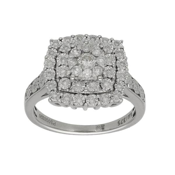 9ct White Gold Diamond Cluster Ring - Size O - 0.50ct