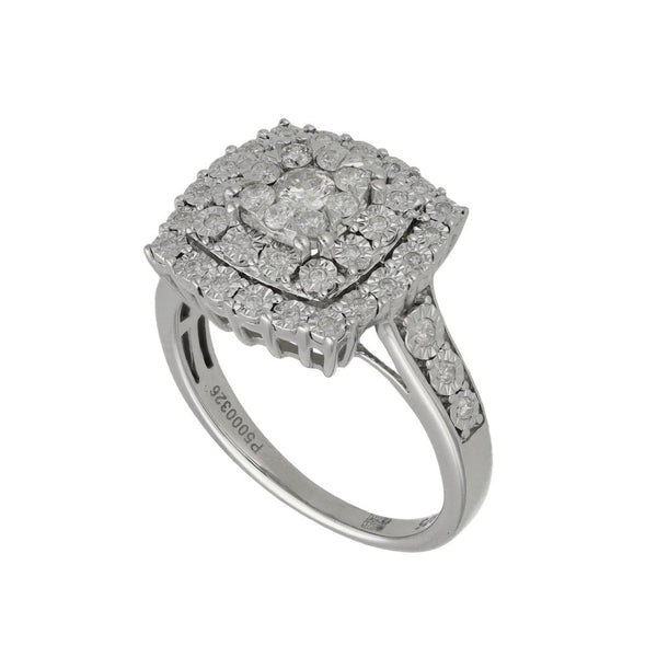 9ct White Gold Diamond Cluster Ring - Size O - 0.50ct