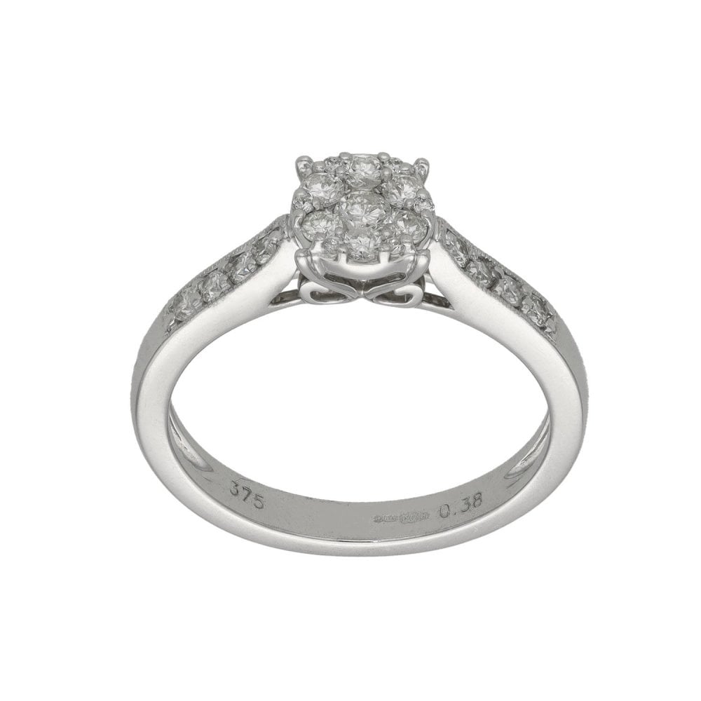 Ladies 9ct White Gold Diamond Cluster Ring - 0.38ct