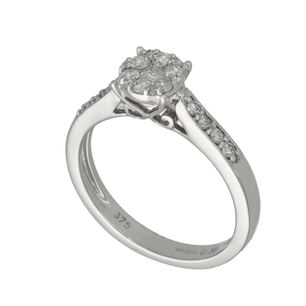 Ladies 9ct White Gold Diamond Cluster Ring - 0.38ct