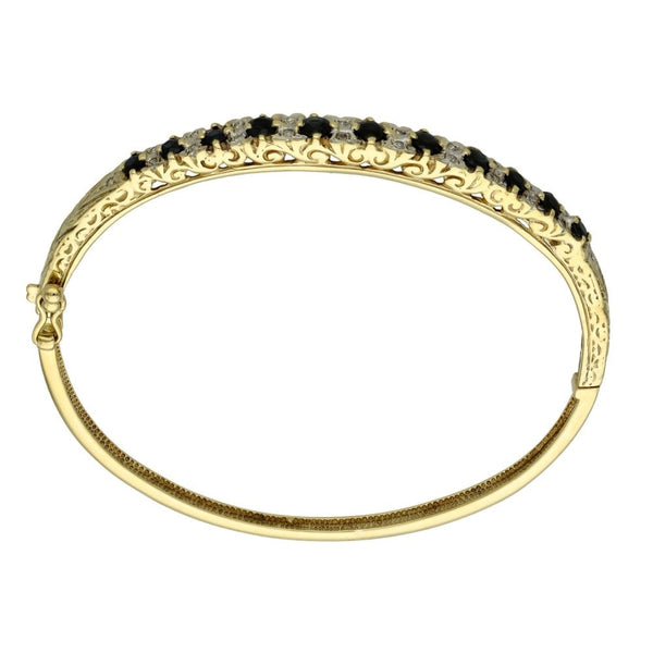 Ladies 9ct Yellow Gold Diamond & Sapphire Bangle - 11.5g