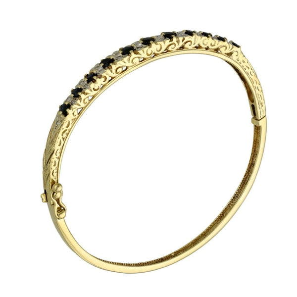 Ladies 9ct Yellow Gold Diamond & Sapphire Bangle - 11.5g