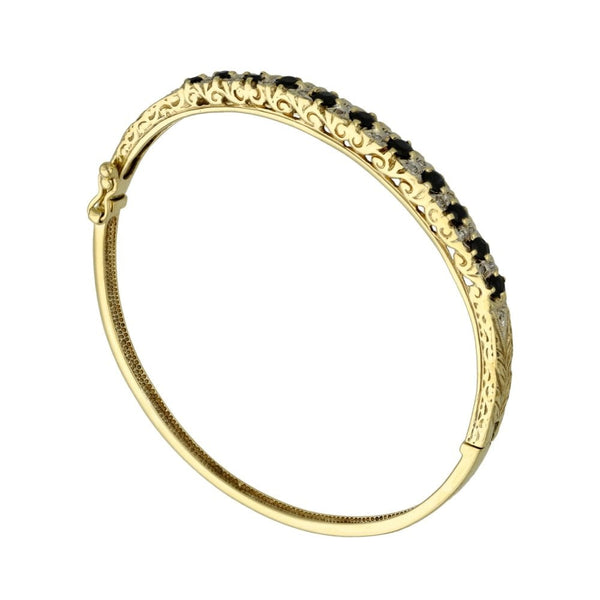 Ladies 9ct Yellow Gold Diamond & Sapphire Bangle - 11.5g